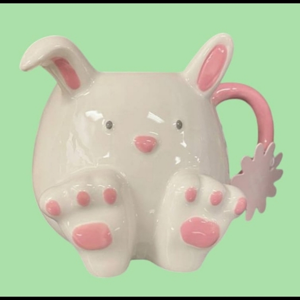 NWT Seeds & Sunshine 3D White Pink Easter Bunny Rabbit Ceramic Coffee Mug